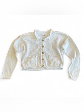 Erik Stewart White Cotton Button-Up Cropped Cardigan 2/Small